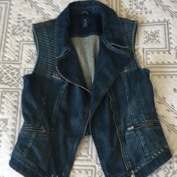 Guess Moto Jean Vest Motorcycle Blue Denim Jacket Vintage Kawaii Y2K Coat Biker - Picture 6 of 13